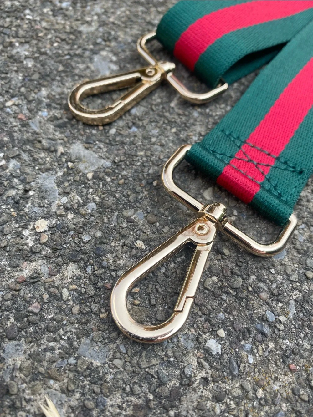 Striped Green & Red Adjustable Bag Strap with Gold Hardware